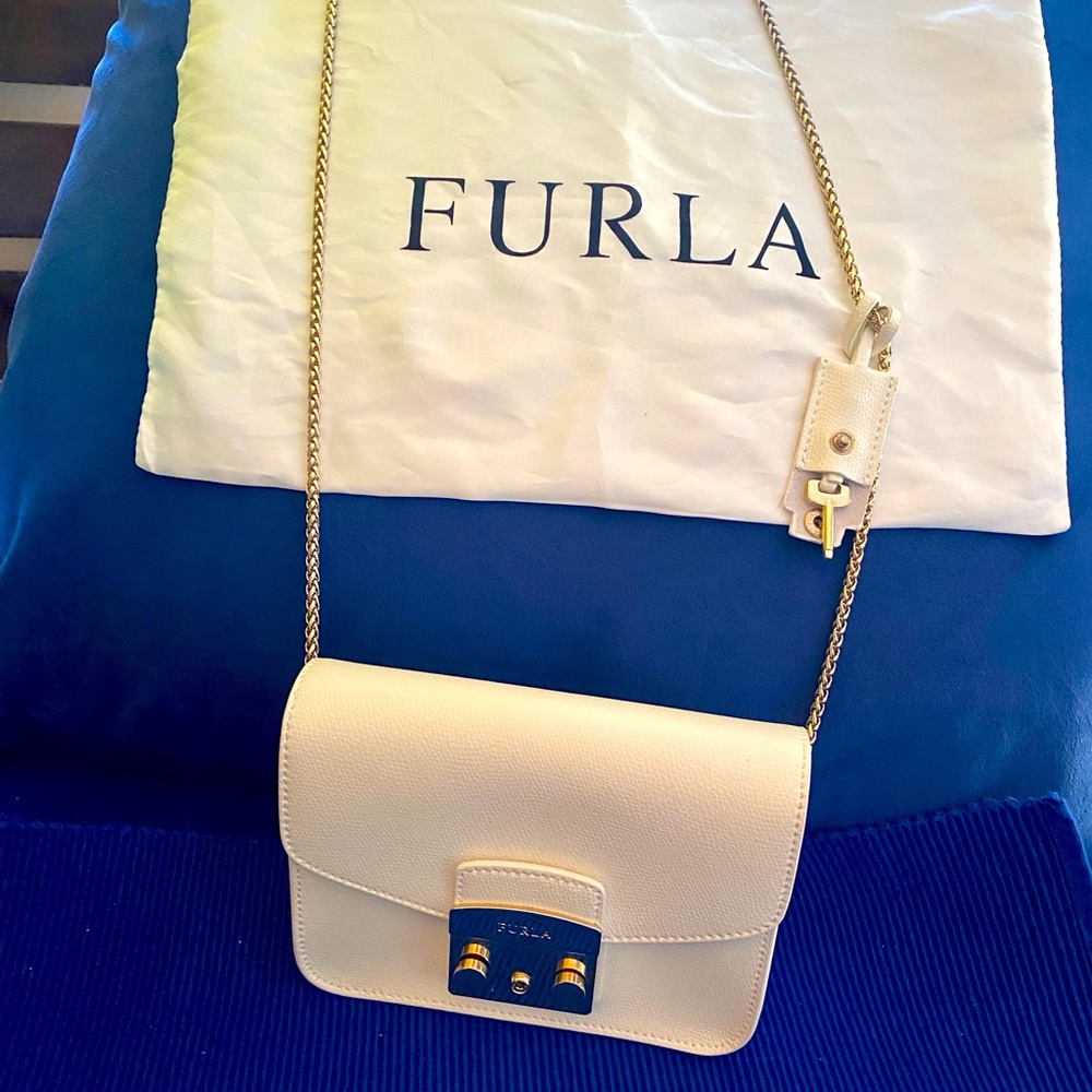 Classic Furla crossbody white with gold accents